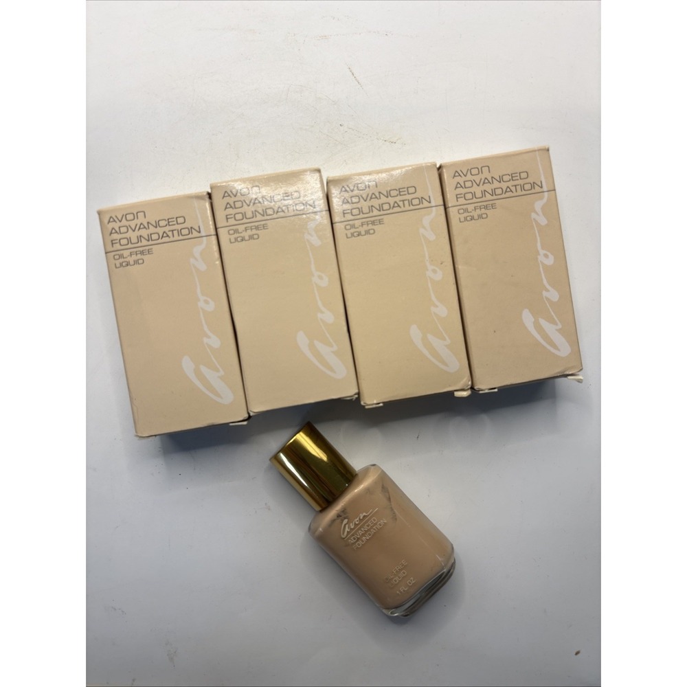 Vintage Avon Advanced Foundation Oil Free Liquid Porcelain Beige NOS Lot Of 4